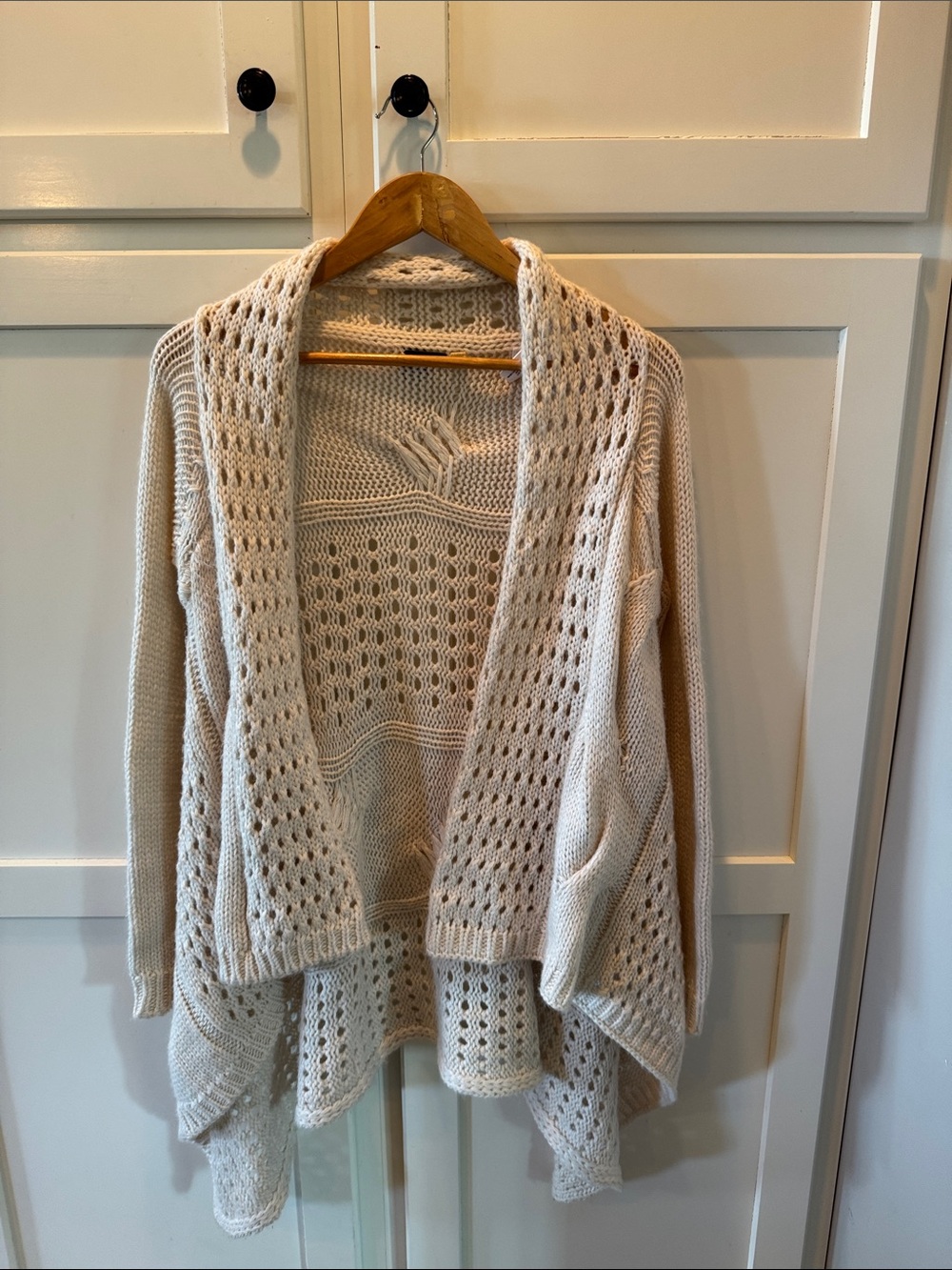 Black Swan Cream Open-Knit Draped Cardigan